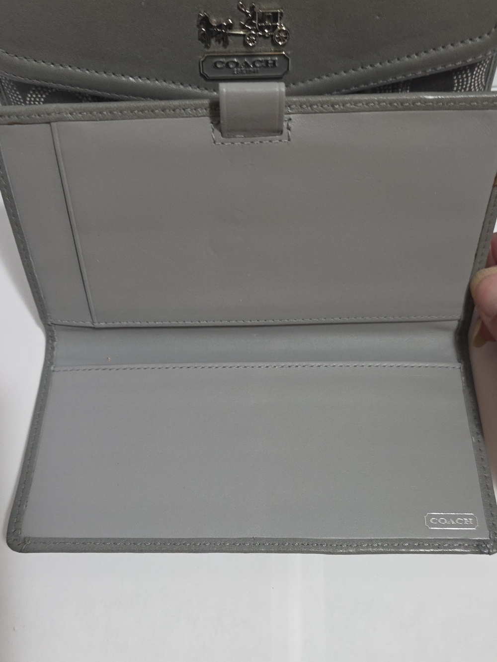 Coach Gray Signature Continental Wallet with Checkbook Holder & Silver Hardware - Picture 9 of 12